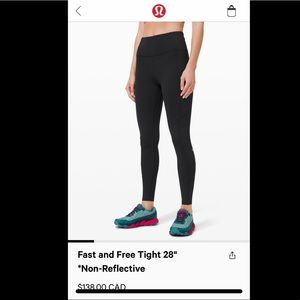NWOT Lululemon “Fast and Free” leggings in Black